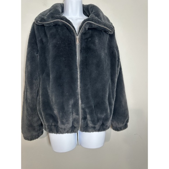 The Cashmere Project Jackets & Blazers - The Cashmere Project Charcoal Grey Faux Fur Zip Bomber Jacket - Size XS
